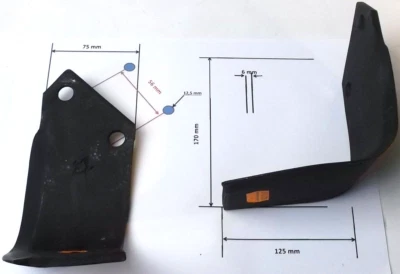 Winkelmesser rechts für Holder Bodenfräse Typ: 3083, 4083  Fräsmesser - Bild 1 von 2