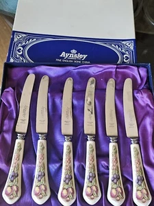 RARE AYNSLEY ORCHARD FRUIT SET 6 BONE CHINA KNIVES in orig box Vintage - Picture 1 of 8
