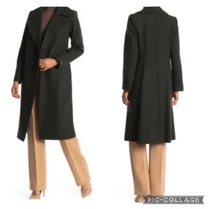 NWT Nine West Dark Hunter Green Double Breasted Long Wool Coat Size Medium - Picture 1 of 5
