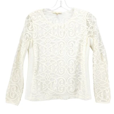 Top MAJE "LUNA" Encaje Sobrelazado y Punto Acanalado Marfil Crema Manga Larga Talla 1 Foto 1 de 4