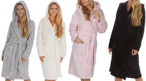 Mujeres Con Capucha Suave Acurrucado Franela Vellón Vestido Bata de Baño Damas Regalo - Imagen 1 de 17