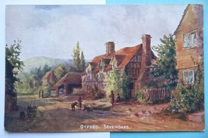 Vintage Postcard, OTFORD VILLAGE, Sevenoaks, Kent. Artist Drawn water colour - Picture 1 of 2