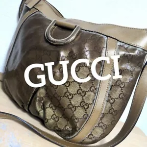 GUCCI Abbey Shoulder Cross Bag GG Canvas Leather 203257 Gold #33 - Picture 1 of 10