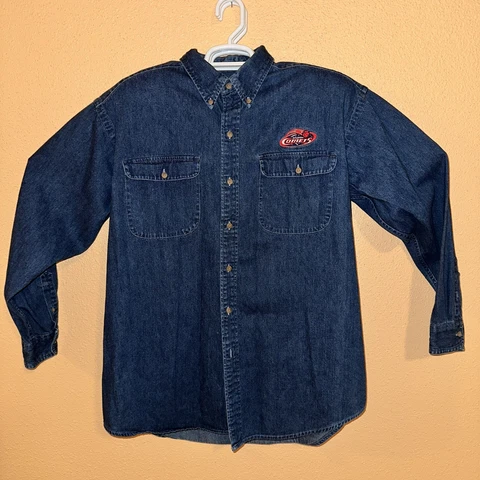 Vintage Houston Comets Blue Denim Women’s LARGE Long Sleeve Shirt Cover