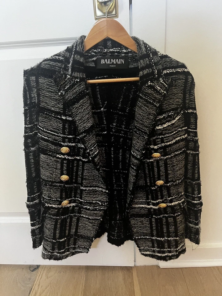 AUTHENTIC BALMAIN TWEED BLAZER JACKET SZ 34 US 2 - Image 1 of 4