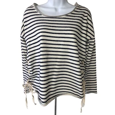 Vintage Havana Sweater Womens Size M White Black Stripe Ties at Bottom Sides - Image 1 of 4