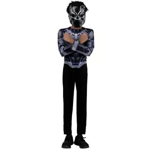 Kids' Black Panther Halloween Costume Jumpsuit with Mask SMALL S (4-7) - Picture 1 of 7