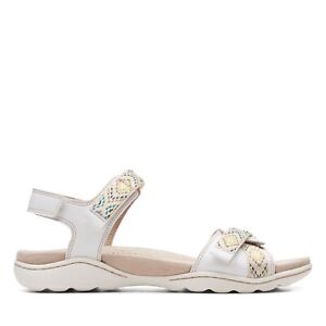 Clarks Womens Amanda Sprint White Leather  Sandals Shoes