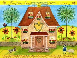 OrIgInAl FoLk ART WaTeRCoLoR PaInTiNg SuNfLoWeRs DoG HeArT PiG StAr HoUsE CaT - Picture 1 of 8
