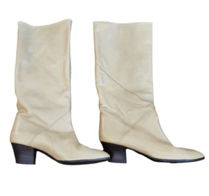 Zapatos Cuero Legítimo Vintage Años 80 Mujer Talla 6.5 Beige Cuero Botas España - Imagen 1 de 13