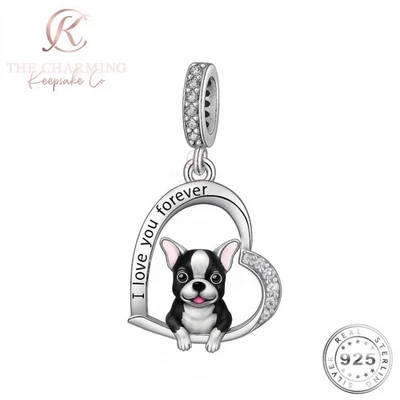 Dije para perro Boston Terrier genuino plata de ley 925 - te amo para siempre. Regalo Foto 1 de 4