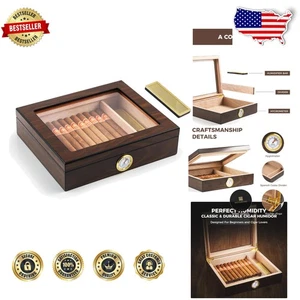 Elegant Walnut Cigar Humidor for 25 with Hygrometer & Spanish Cedar Lining - Picture 1 of 9