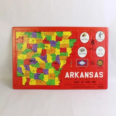 Puzzlin' State Arkansas Sesquicentennnial Celebration 1986 Cardboard Puzzle - Image 1 of 4