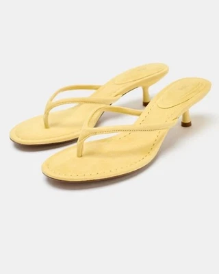 Sandalias Zara Gatito Tacón Amarillo Zapatos Slides Talla 10 Foto 1 de 4