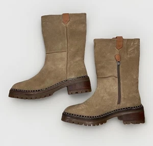 Gentle Souls Tan Suede Mid-Calf Lug Sole Zipper Brody Boots US 9 Kenneth Cole - Picture 1 of 12