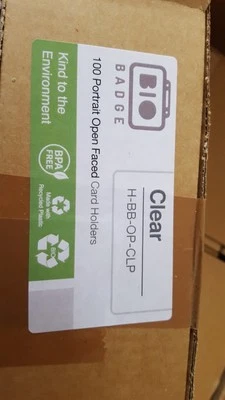 100 x BioBadge Open Faced Single Sided I.D Card Holders Portrait Brand NEW Boxed - Image 1 of 2