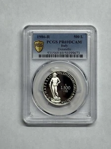 1986-R, Silver Proof 500 Lire, - PCGS PR69DCAM - Donatello, Renaissance, David - Picture 1 of 2