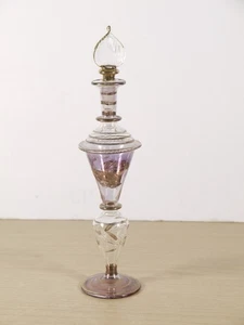Botella de perfume vintage egipcia de vidrio púrpura hecha a mano con tapón de vidrio 19 cm H - Imagen 1 de 6