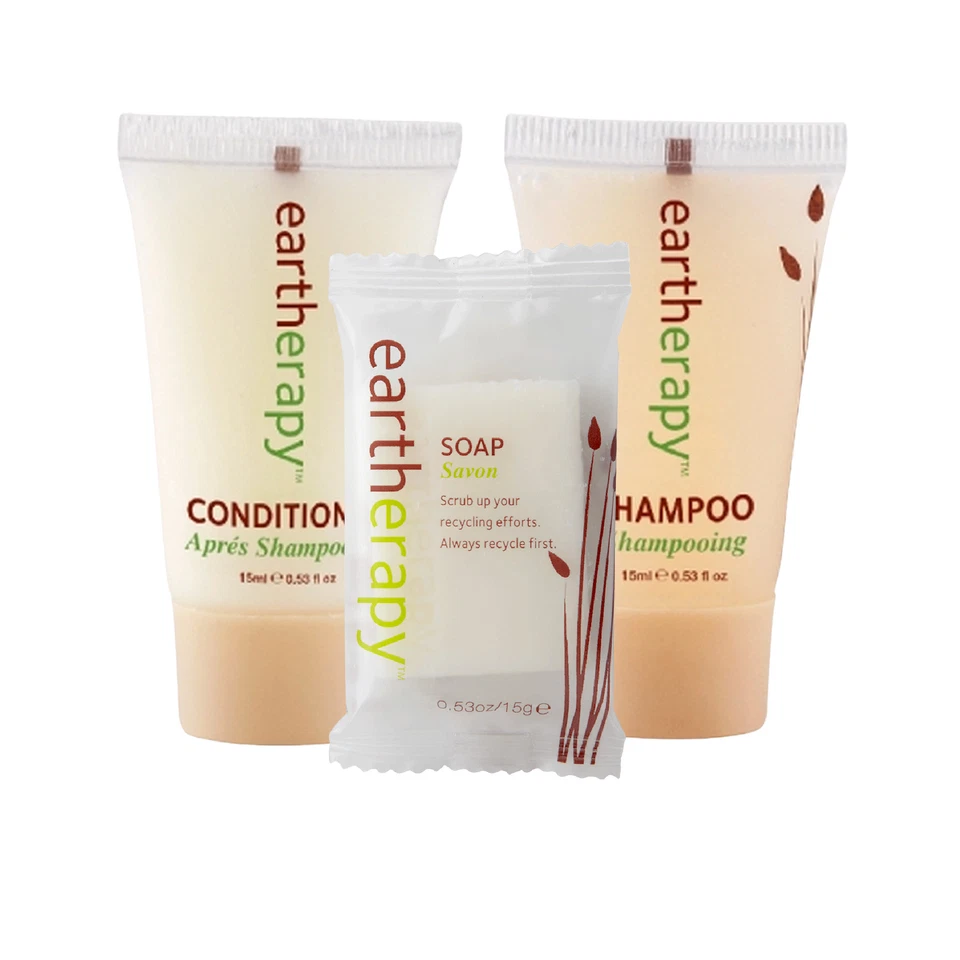 BULK 200 Mixed Pack Eartherapy Hotel Shampoo, Conditioner & Soap 15ml | Bnb Supp - Image 1 of 1