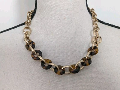  White House Black Market Brown Plastic Rings / Gold Tone Chain Necklace 20" - Image 1 of 4