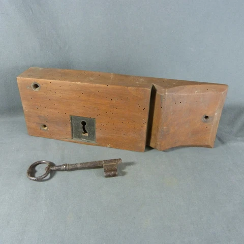 Gorgeous Antique French Wooden Door Rim Lock With Key, Double lock Working ! Cover