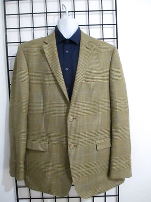 RALPH LAUREN BLACK LABEL 🔥 46 L==GOLD & BROWN PLAID/ WOOL, SILK / SLIM BLAZER - Image 1 of 4