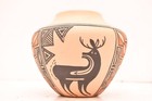 Vintage ZUNI POTTERY OLLA HEARTLINE DEER POT VASE Pictorial Native American