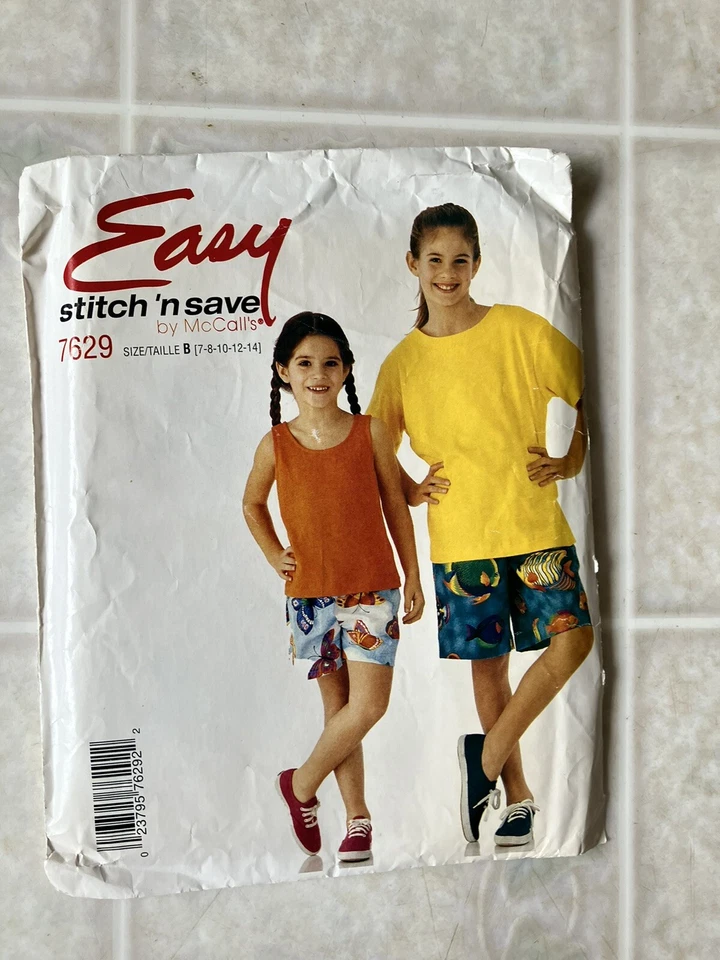Stitch N Save Easy 7629 Childs Boxers tee shirt Tank 7 8 10 12 14 Pattern Uncut - Image 1 of 4
