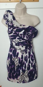 LIPSY Ladies UK8 Purple Animal Print One Shoulder Bodycon Dress B5 - Picture 1 of 10