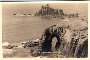U.K. - LANDS END - ENYS DODMAN ROCKS AT SEA - OLD REAL PHOTO POSTCARD - Picture 1 of 2