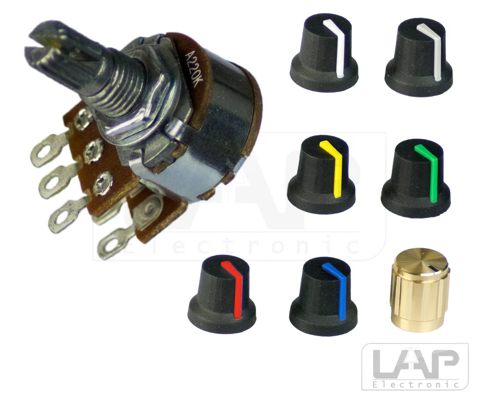 Potentiometer Stereo | Ösen | linear | logarithmisch | 1K-500K Rotary Taper Poti - Bild 1 von 1