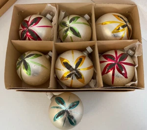 7 x alter Weihnachtsschmuck Christbaumkugeln Blüte Glitter 6564/22 - Bild 1 von 6