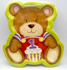 Teddy's 1st Birthday Bear Animal Baby's First Party Shaped Paper Dinner Plates - Picture 1 of 1