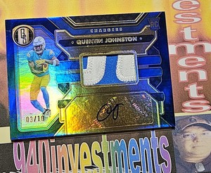 Quentin Johnston 2023 Gold Standard RC Jersey Auto Sapphire 3/10 🔥 Rare Rookie