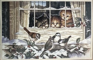 Kit de punto de cruz contado dimensiones #3839 tres gatos observadores de aves nuevo en paquete sellado - Imagen 1 de 3