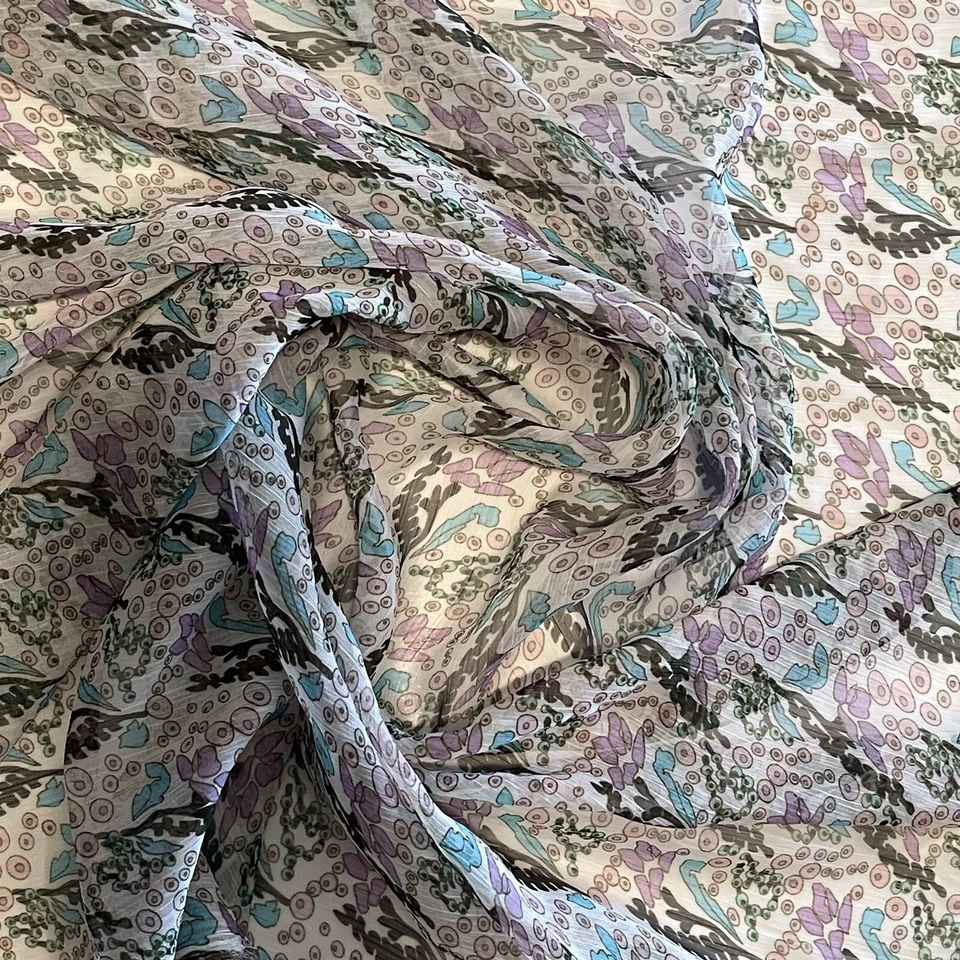 Tela transparente de gasa con estampado floral multicolor púrpura y azul Foto 1 de 1