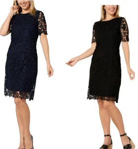 NEW Nina Leonard SZ 3X Scallop Hem Lace Sheath Dress BLACK PLUS SZ 3X - Picture 1 of 5