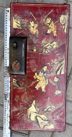 Chinese Cabinet Door Chinoiserie Red Gold Lacquer 20.5" x 9.5" Salvage Parts Cover