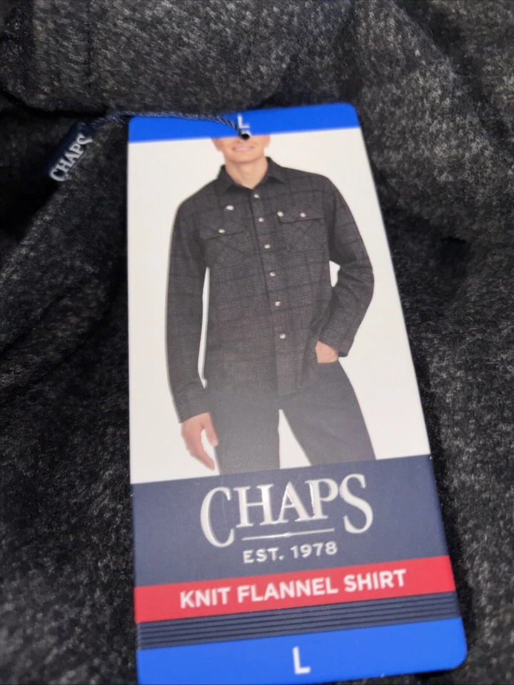 Chaps Men's Regular Fit Knit Flannel Shirt Black Size L