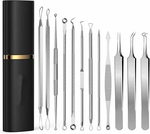 Pimple Popper Tool Kit, 12 Pcs Blackhead Remover Comedone Extractor (Silver) - Picture 1 of 6