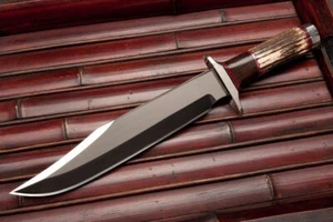 Handgeschmiedetes J2 Stahl Jagd Bowie Messer mit Hirschhorngriff - Bild 1 von 1