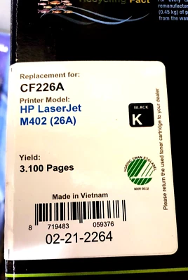 H CF226A – 26A LJ M402 BLACK TONER 3100 Pages  COMPATIBLE SEALED NEW - Image 1 of 3
