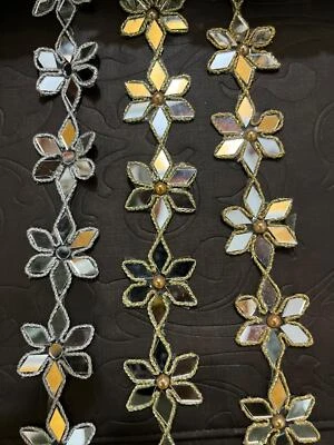 🌟 Exquisite Indian Iron-On Mirror Flower Lace for Dress, Sarees, and Crafts 🌟