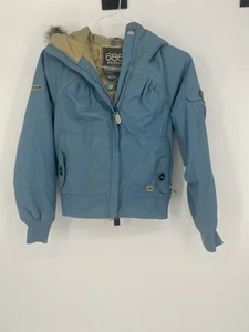 686 Manual Snowboardjacke Full Zip blau Fellbesatz Kapuze beige Größe Damen XS - Bild 1 von 9