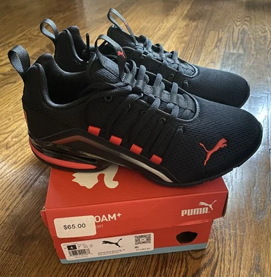 Puma Sneakers Axelion Mesh Boys Fade JR Size 4 Shoes Trainers NEW Black Red - Image 1 of 4