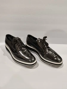 Prada Metallic Brogue Platform Low Top Sneakers Size 40 1/2 - Picture 1 of 11