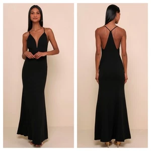 Lulus Amelia Black Sleeveless Maxi Dress Small Plunge Mermaid Formal LBD  - Picture 1 of 12
