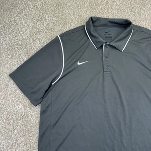 Nike Dri Fit Performance Poloshirt Herren Größe L Grau Weiß Swoosh Kurzarm - Bild 1 von 12