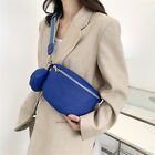2 In 1 Leather Waist Crossbody Bags Women Wide Strap Designer Chest Pack (Blue)