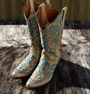 Rio Grande Damenstiefel Western Leder handgefertigt Intarsien 24 1/2/US 8 - Bild 1 von 11
